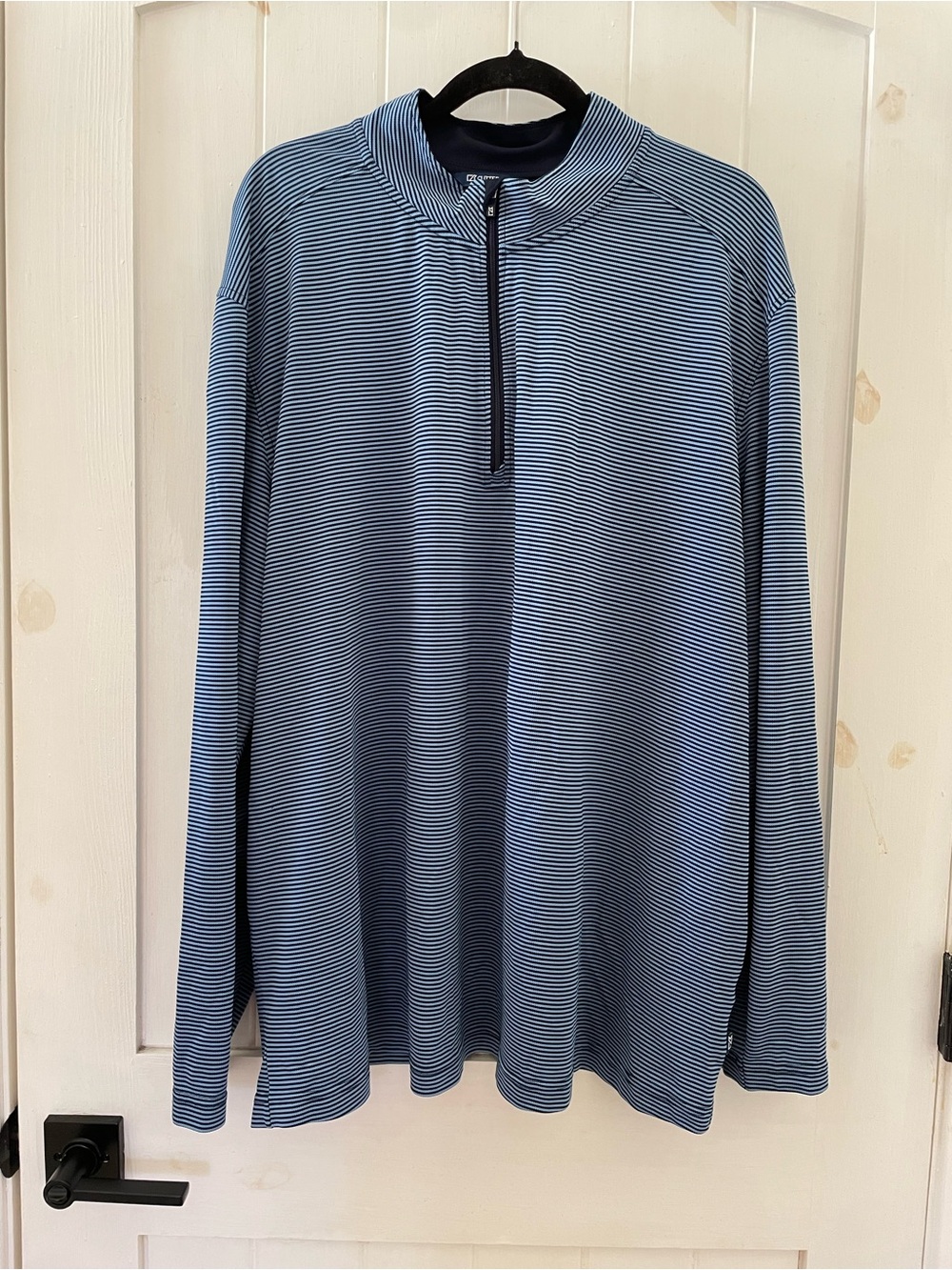 Cutter & Buck Mens 2XB Blue Striped 1/4 Zip Mock Neck Stretch Pullover